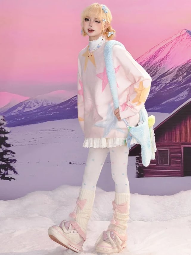 Weicher Rundhalspullover mit rosa Graffiti-Stern