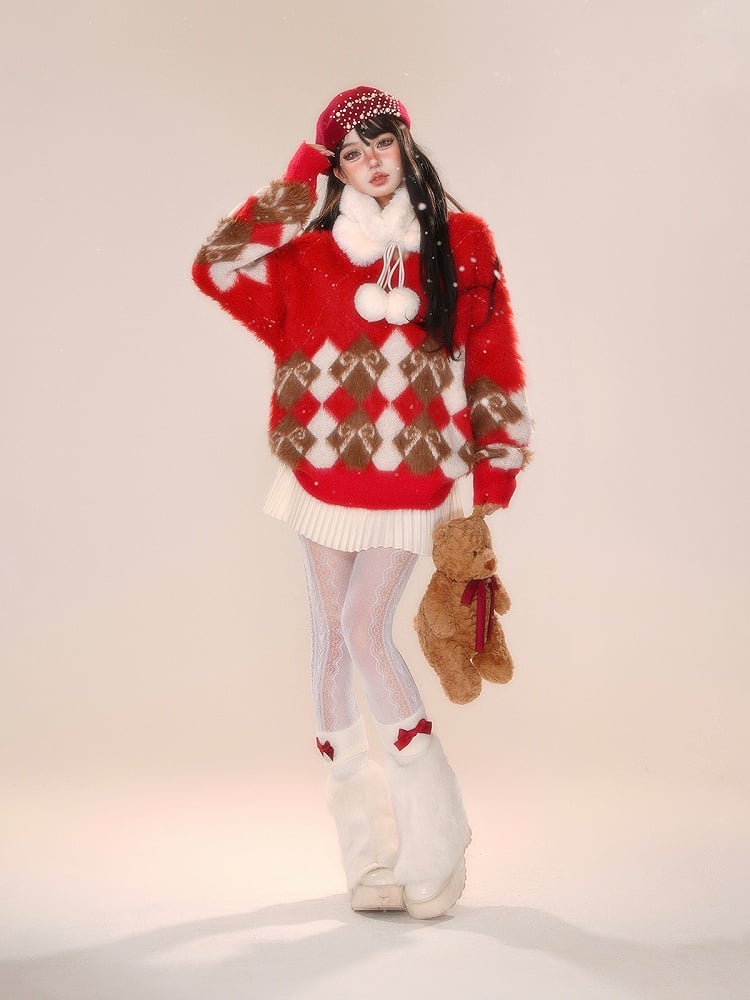 Faltenrock mit abnehmbarer Schleife und Pompons