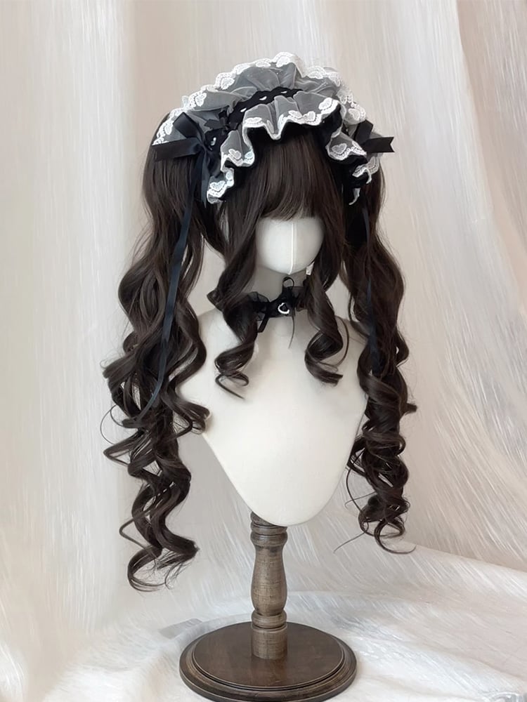 with Double Brown Claw Ponytail Bangs Clips Wig Curly Light Full 60CM