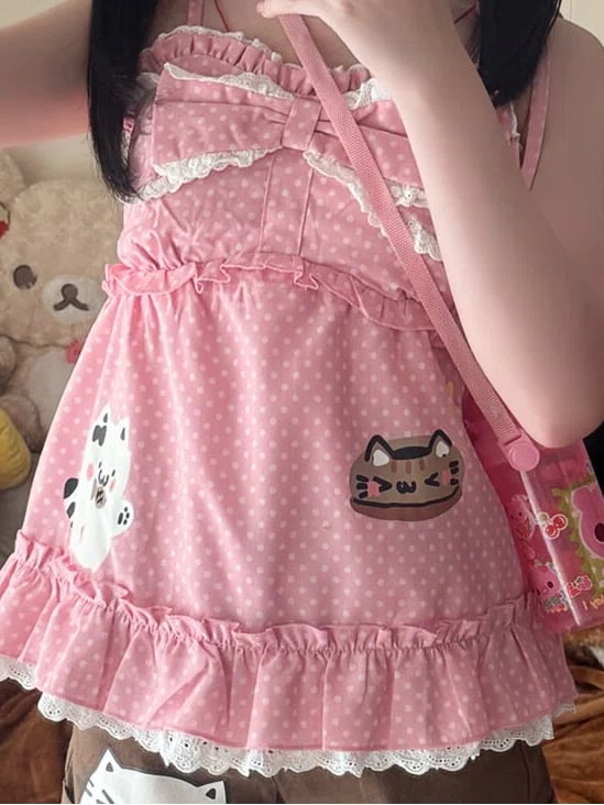 Polka Kitten Camisole Pink Bow Print Dot and Big with