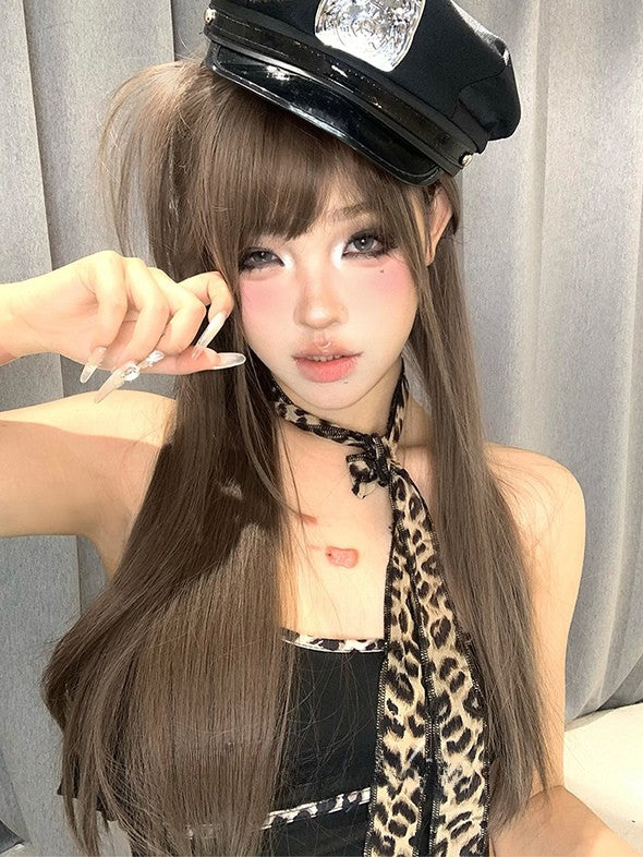 70cmのエアバング付きウィッグ ブラウン ストレート丈