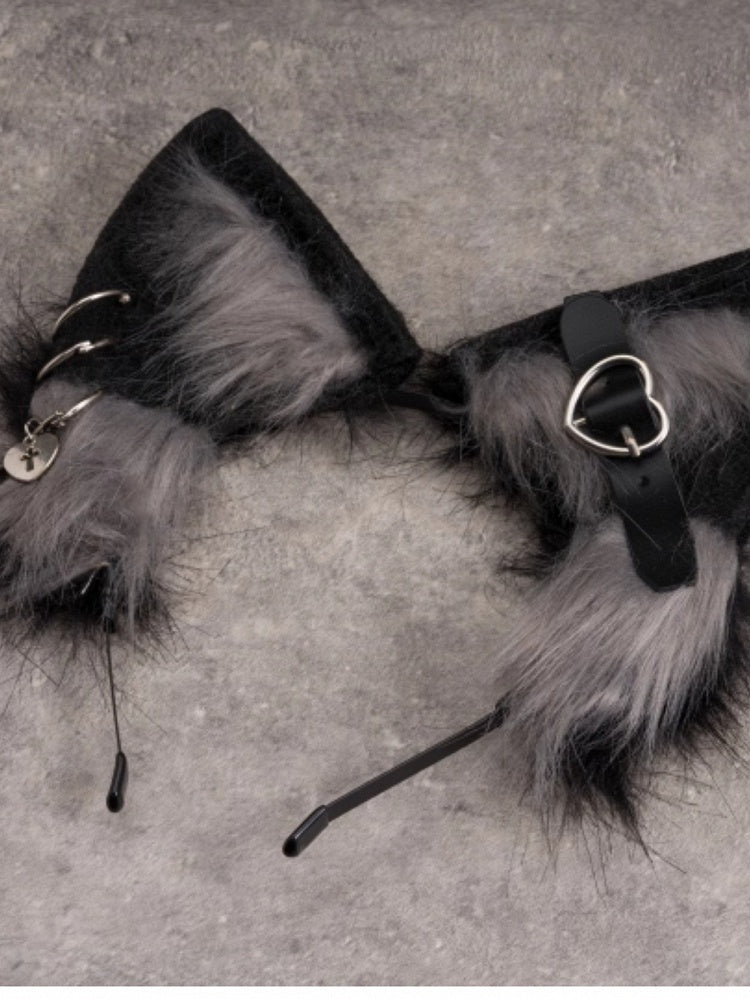 Details Black KC Heart Decorated Cat Ear