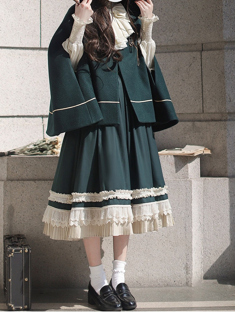 Woolen Hooded Cape Dark Green 62cm