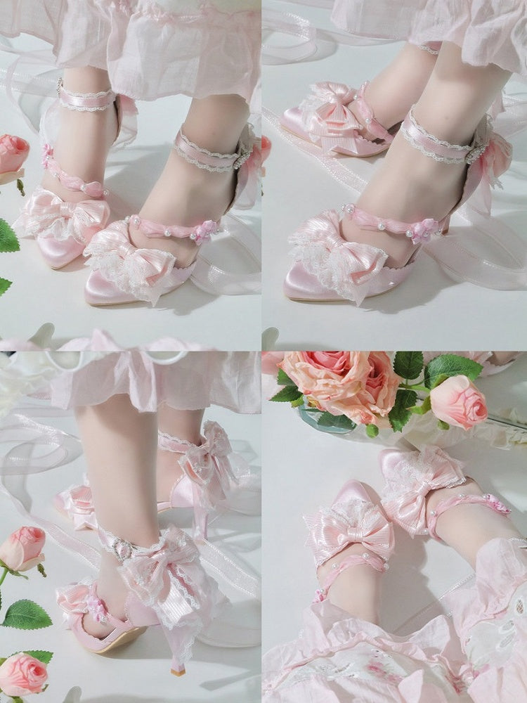 Sweet Pink Cherry Blossom 8cm High Heels Lolita Pointed Toe Shoes - Wind Bell Island