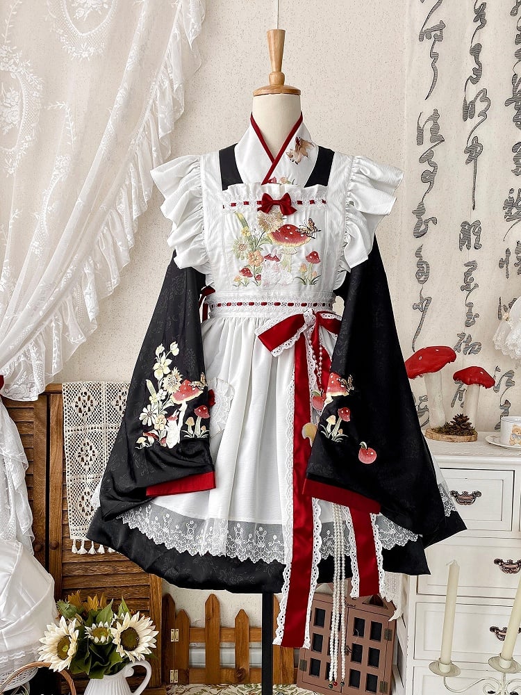 Embroidery Apron Bunny White Sweet and Mushroom