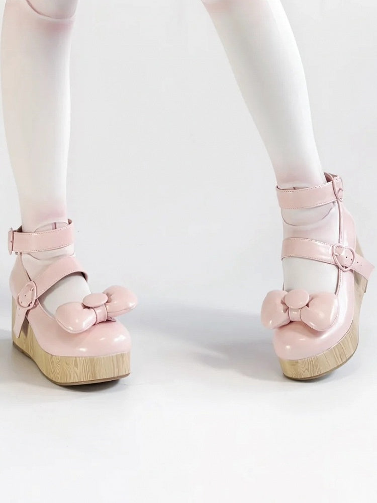 Plateau - Schuhe mit Schnallen und Schleife PU Sweet Heart Baby Pink