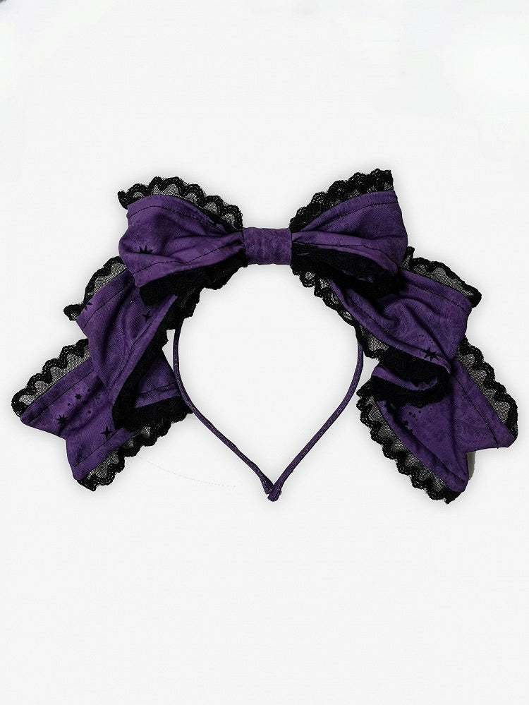 Bow Trim Lolita KC Gothic Black Blue/Purple/Green/Red with Lace