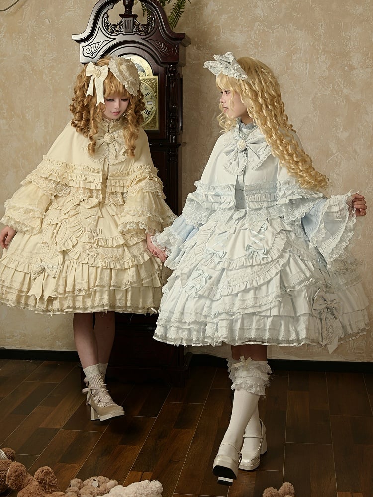 Under Bell Sleeves Style Set Lolita Full Sweet Bust Blouse + Beige - Cape Dress JSK Doll