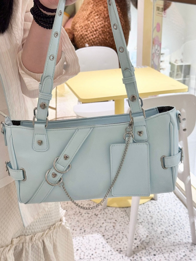 Vintage Leather Window Transparent Blue Square PU Ita Bag Small