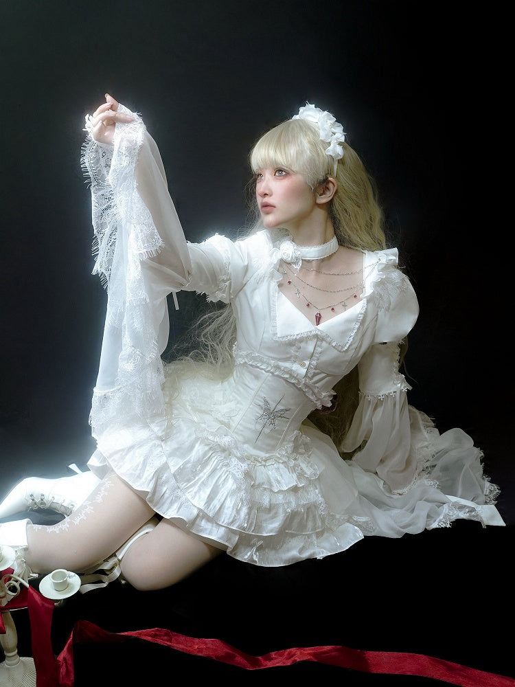 Chain Gothic Lolita Cross White Blouse Sleeves with Detachable Bell