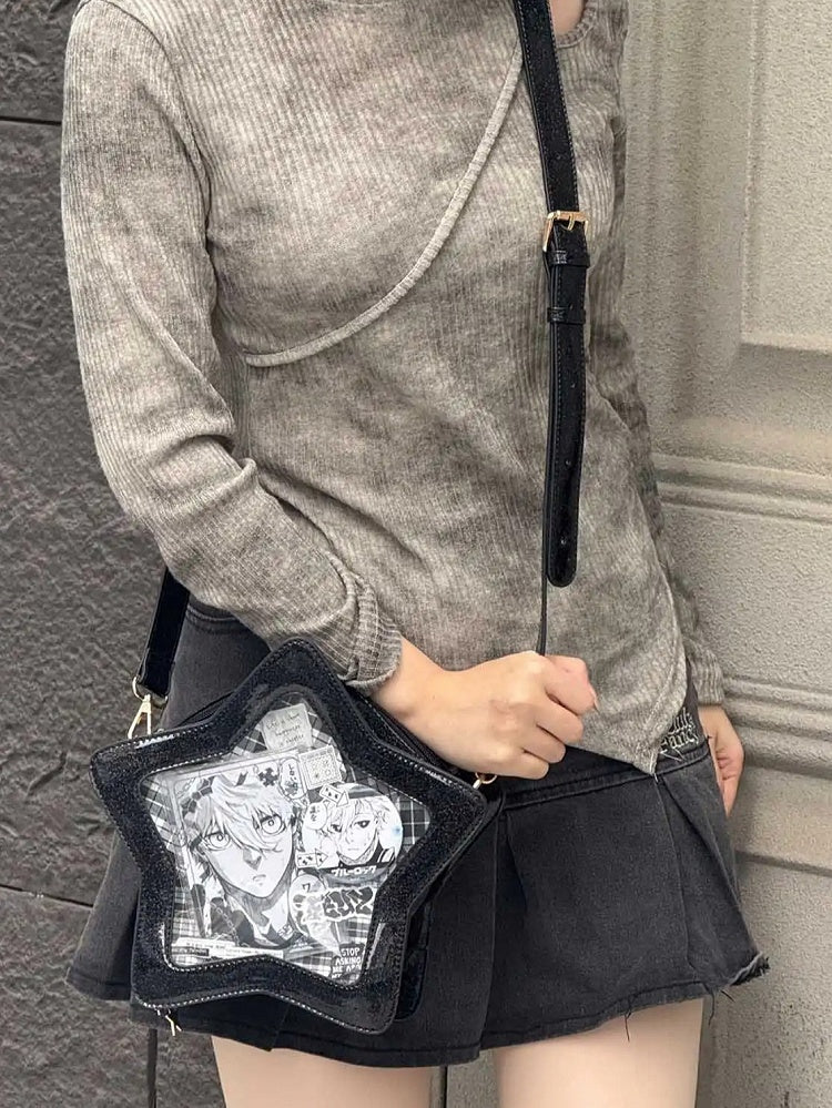 Badge Black Star-shaped Ita Bag PU Detachable Set with Charm
