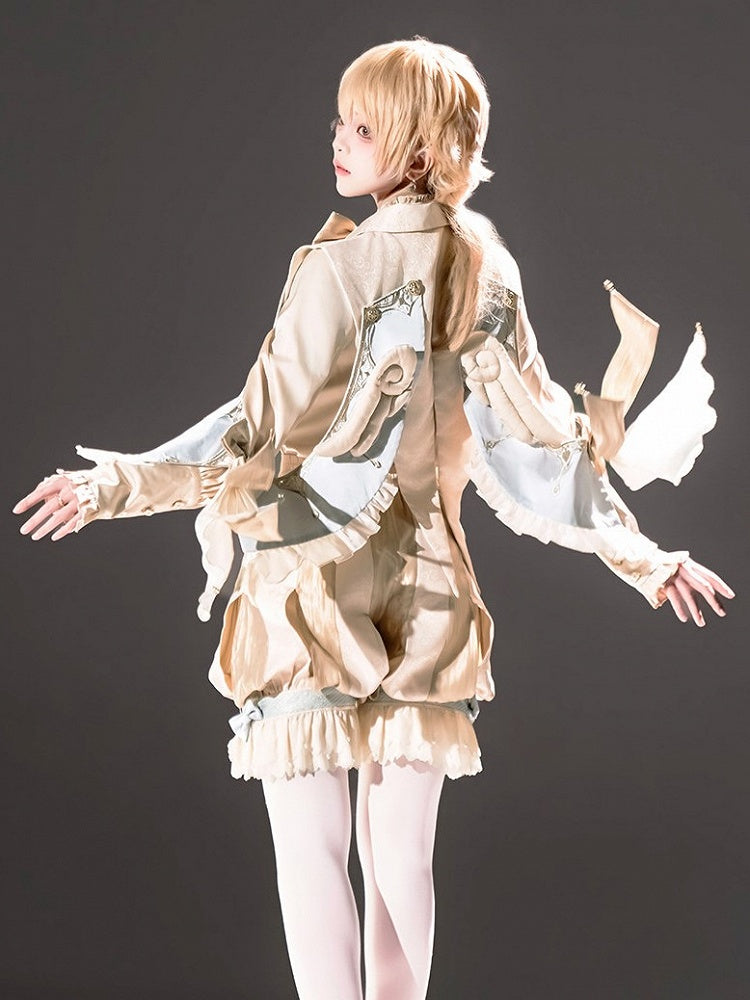 Champagne Bow Ruffled Detachable Collar with Angel Wings - Unknown Star