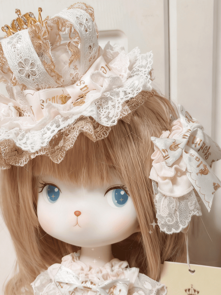 Multi-Layer Light Print Golden with and Lolita Hairclip Lace Bowknot White Sweet Pink