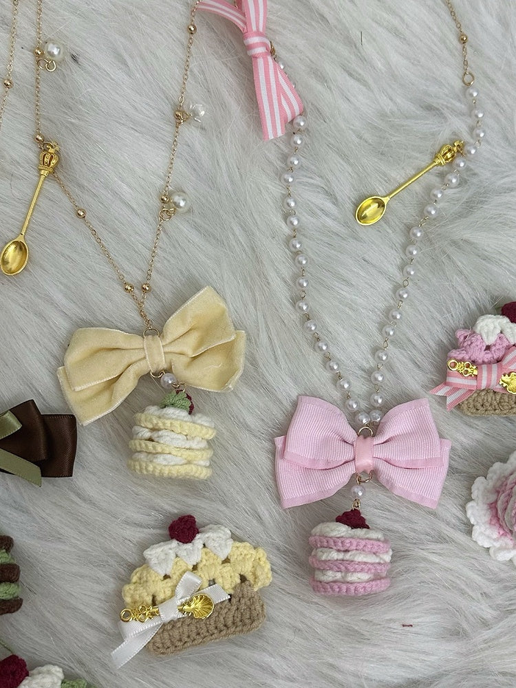 Mini Bow Lolita Sweet and Cake Necklace Pink with Pendant
