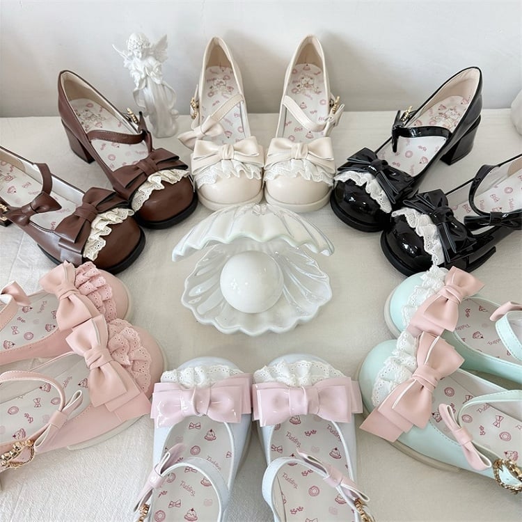Toe Blue - Edging Elegant Design Lolita Shoes Low-heel/Mid-heel with Lace Round