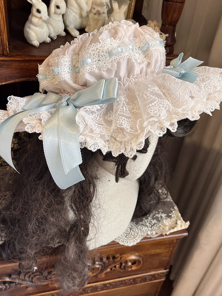 Lolita Hat with Bow Accents in Pink/Blue/White