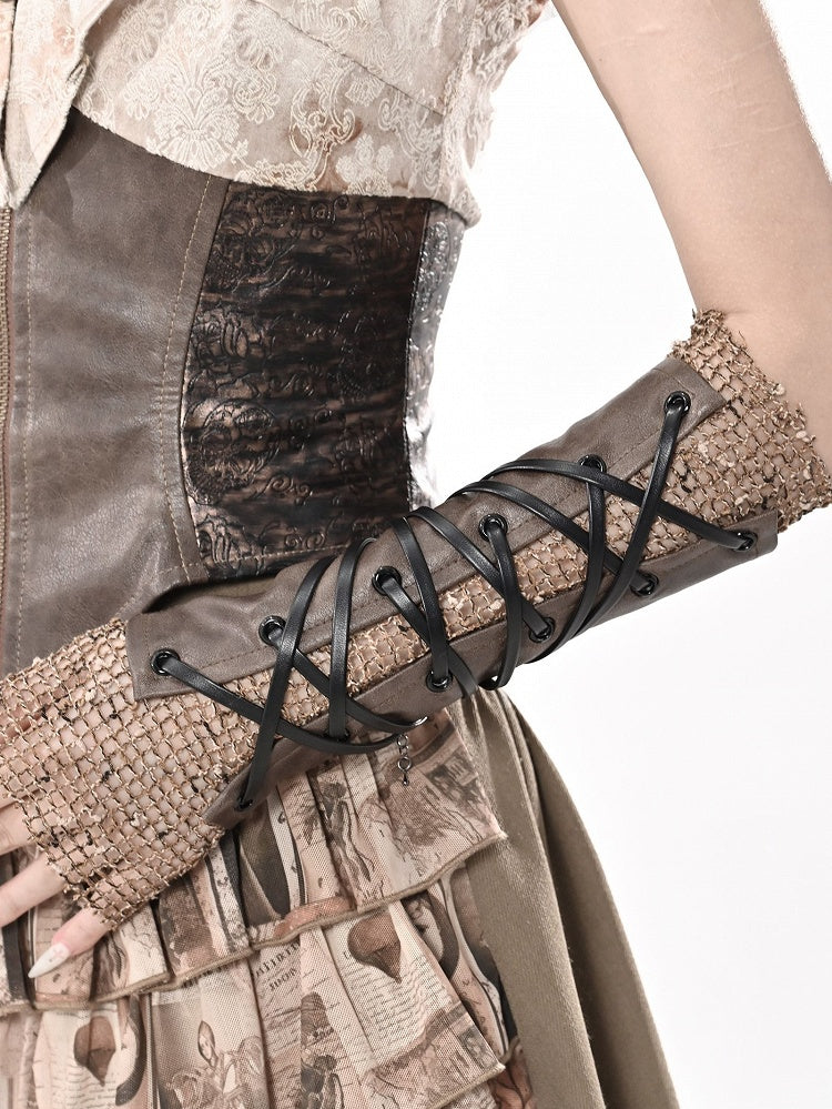 Wasteland Punk Schnürdetail Braune Ärmel