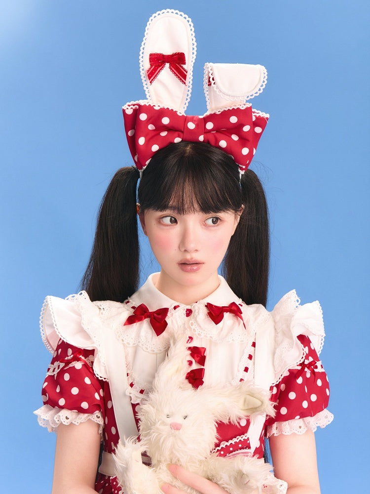 Bunny-Ear Bow Headband with Polka-Dot Pattern in Four Shades - MilkKitten