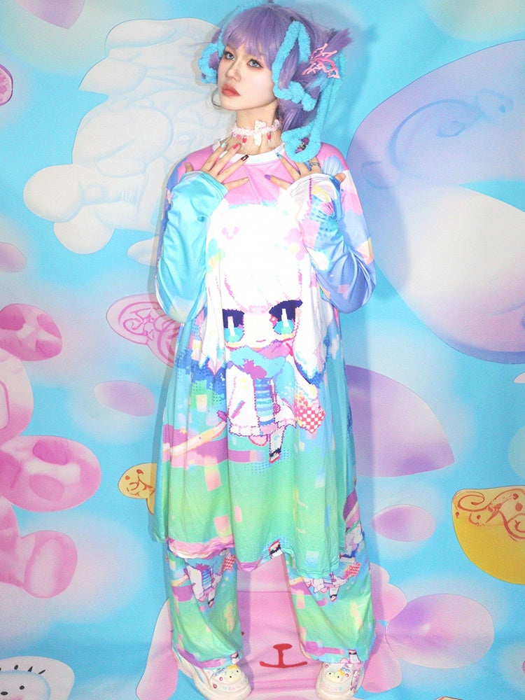 Y2K Print Dress Cartoon Colorful