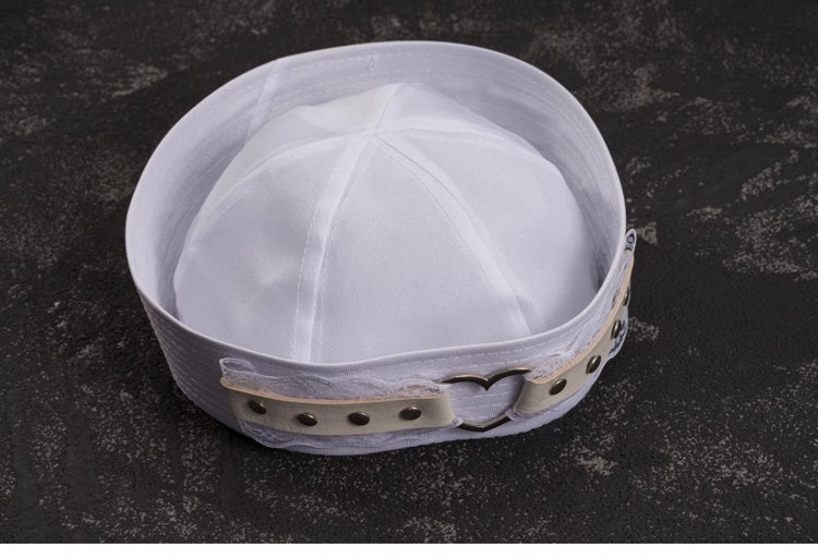 White Studded Heart-shaped Ring Lace Sailor Hat