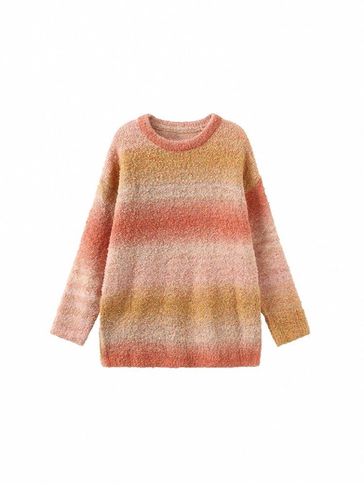 Knit Gradient Pullover Orange Rainbow Pink Sweater