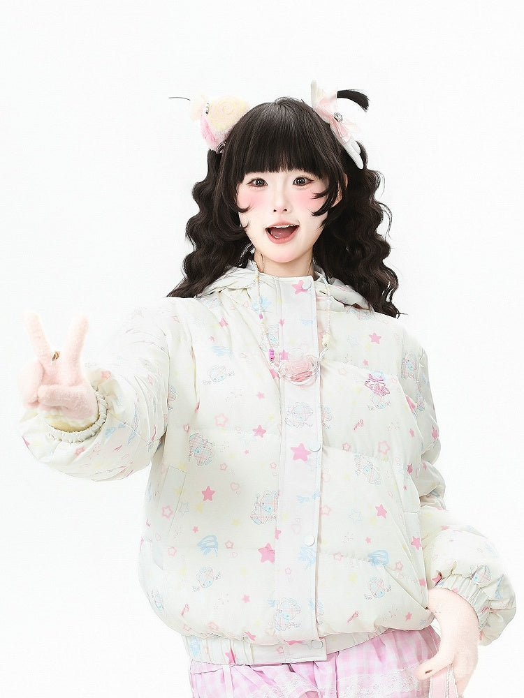 and Blouson Kawaii Daily Jacket White - Bear Patterns Star