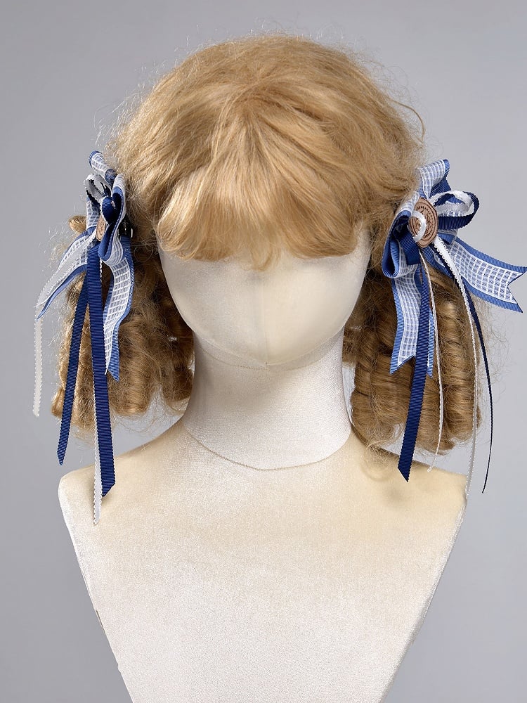 Long Ribbon Sailor Lolita Bow Hairclips with Wax Stamp - Twin Bear Original Design