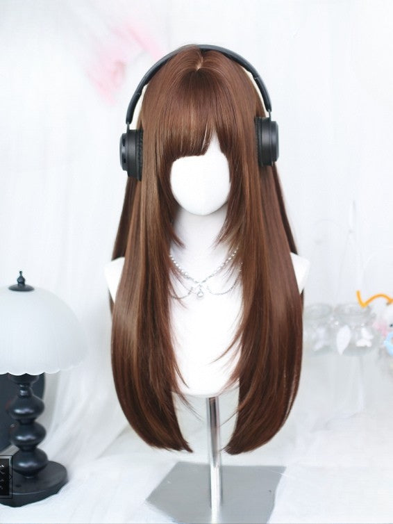 ストレートブラウン 60~65cm ウィッグ付き前髪あり