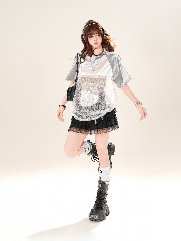 Tiered Accents Bow Stretch and - Lace Black Regular/Thicken Skirt Waist