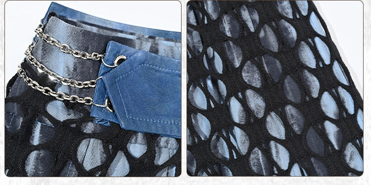 Dye Grunge Asymmetrical Hem Tie PU Style Blue Punk Rock Fairy