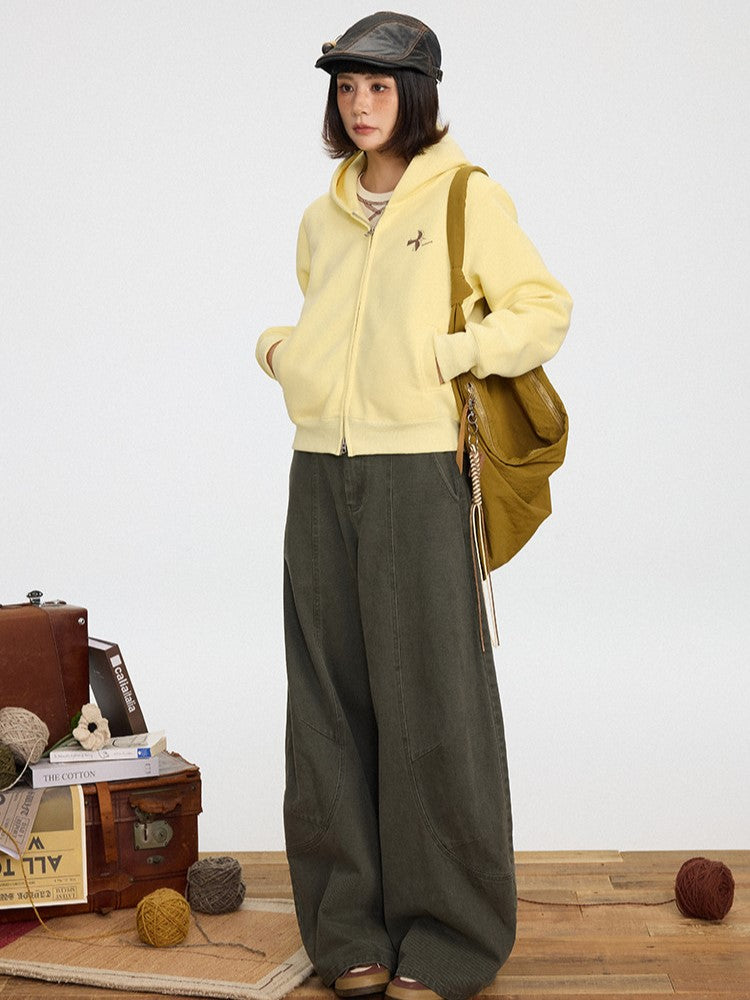 Zipper Placket Yellow Hoodie Kawaii Double-Pull