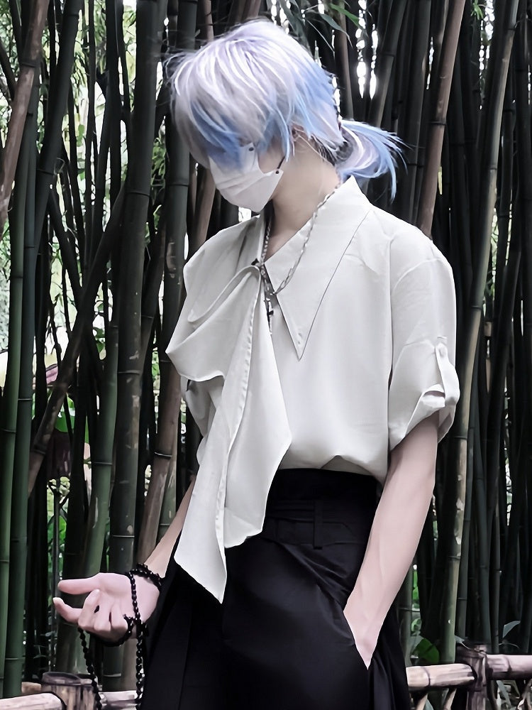Sleeves Short with Light Shirt Accents Ribbon Ouji Green Flowing