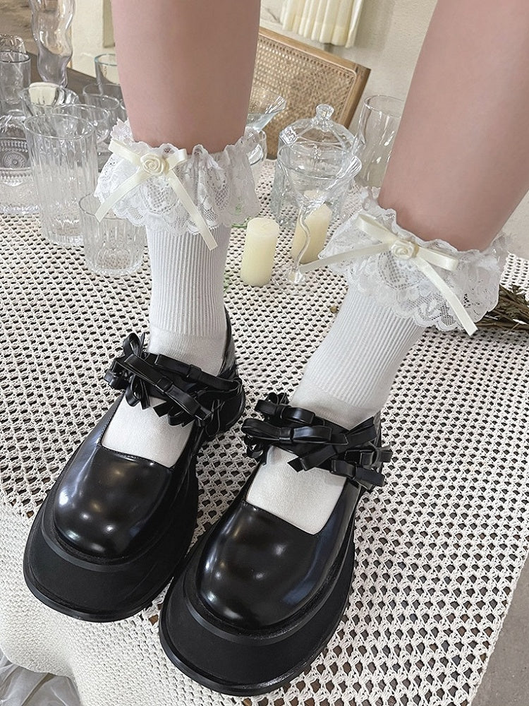Decoration Lace Cotton Bow Trim White/Black Rose Socks with Lolita