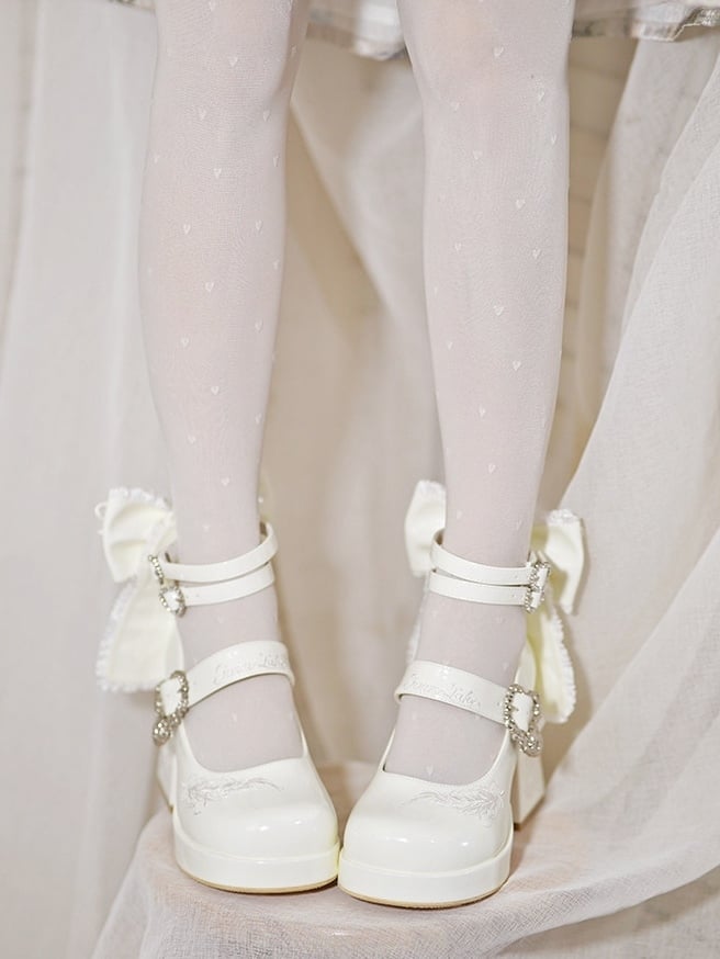 Classic Clasp White Lolita Heart Mary Jane Chunky with Shoes Heel