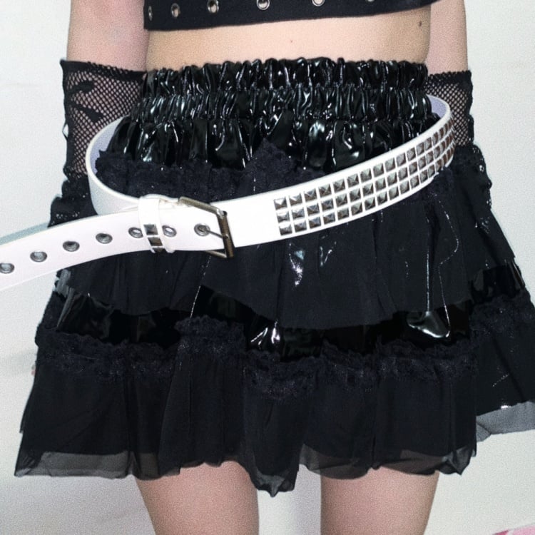 Black/White Stud Detail Gothic Waist Belt