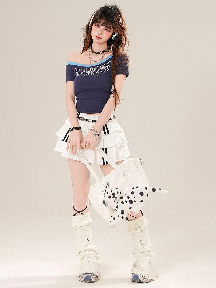 Neckline Asymmetrical Bittersweet Glamorous Letter Blue/Red