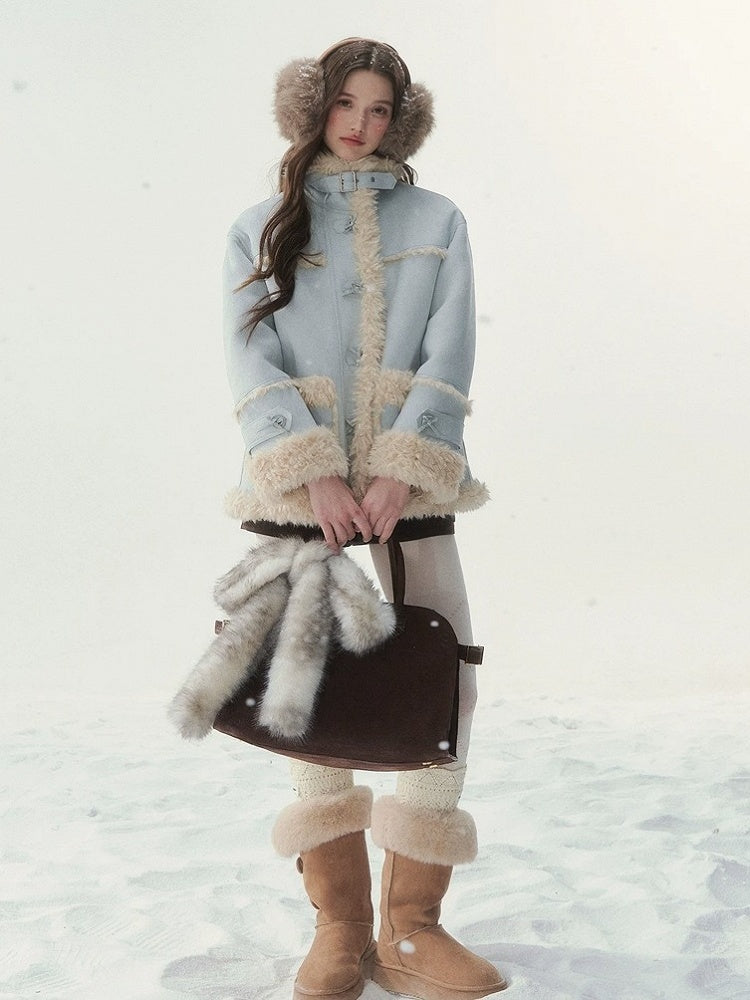 Eco-Friendly Fur Sweet Coat Double-Sided Blue