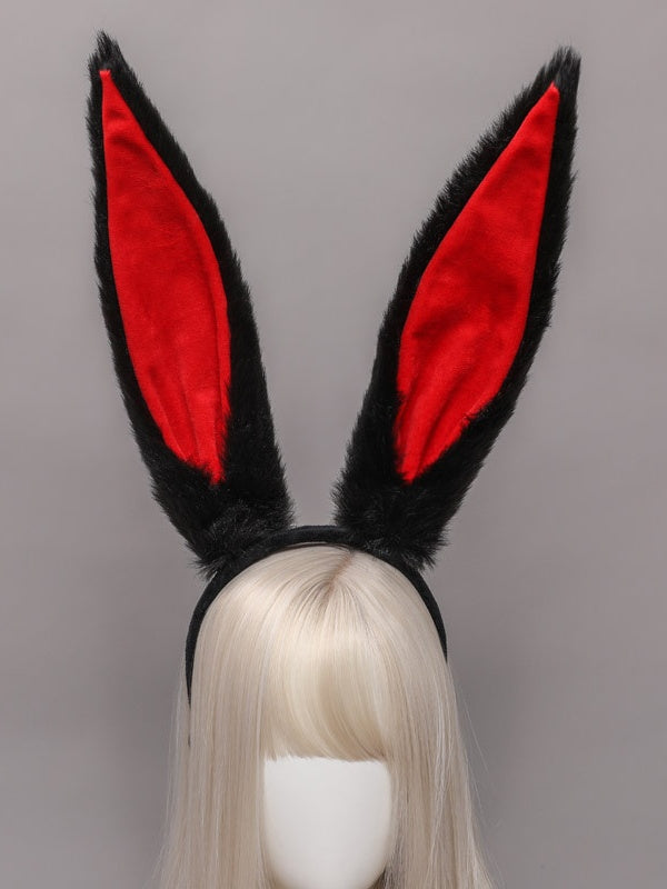 KC Long Black Pink White Cute Ear / Red Plush Bunny Lolita