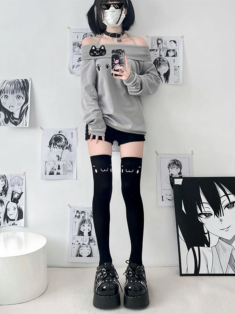 Thigh-High Print - 2 Anime Colors Expression Stockings