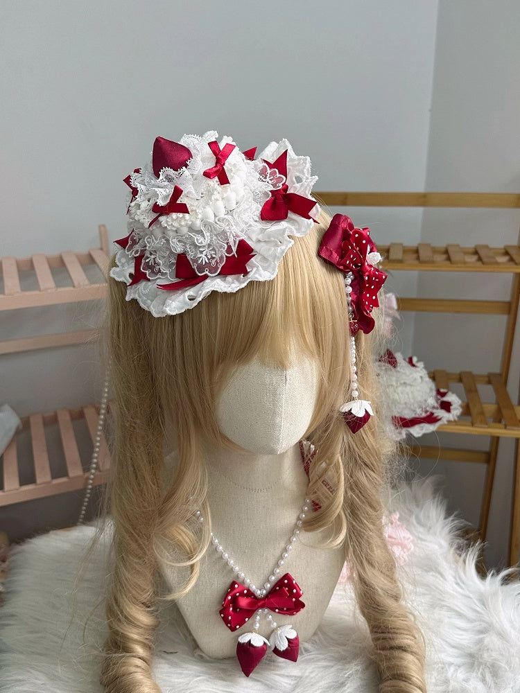 Lace Strawberry White Mini Red Hat
