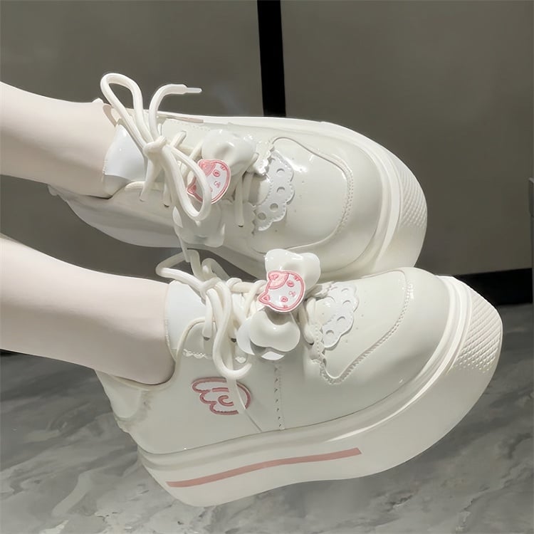 Platform Lolita Toe Round Sweet PU with Sneakers White