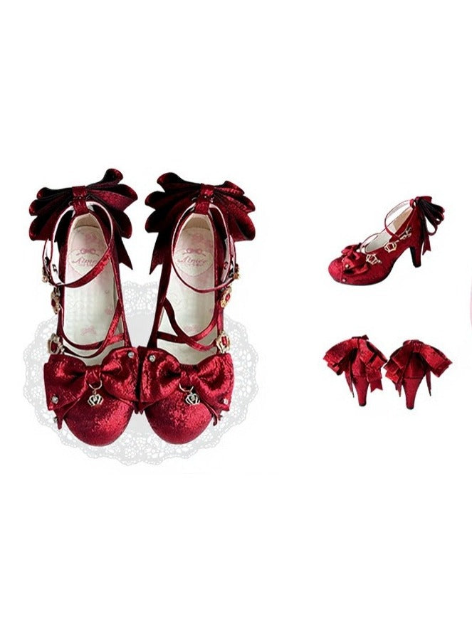 Red High Heel Shoes with Bowknot Detail - Aimee