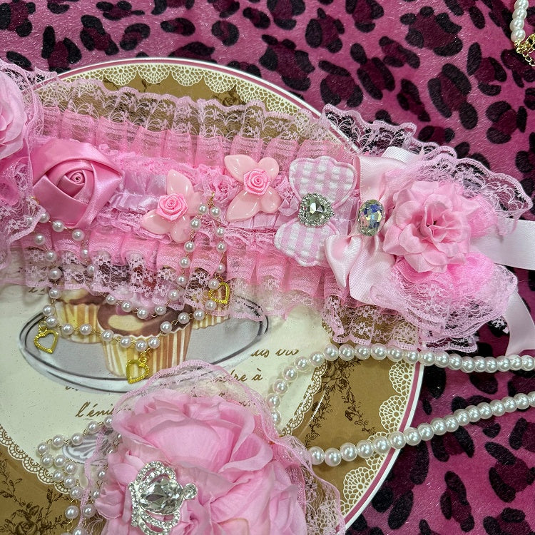 Perlen Charm Design Blumen Haarband Herz Rüschen Rosa Und