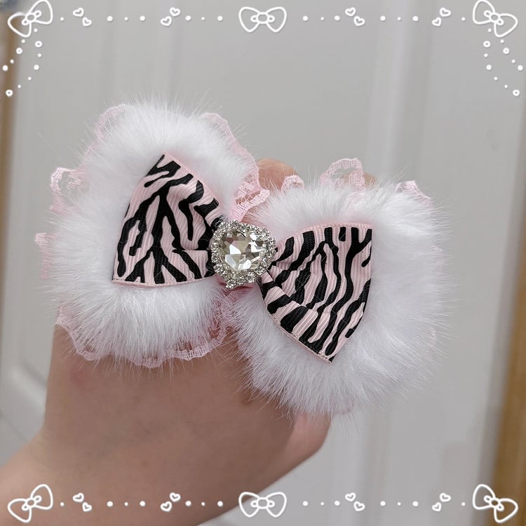 Fuzzy Zebra Bow with - Pink Texture Fashion Hime Gyaru Ring