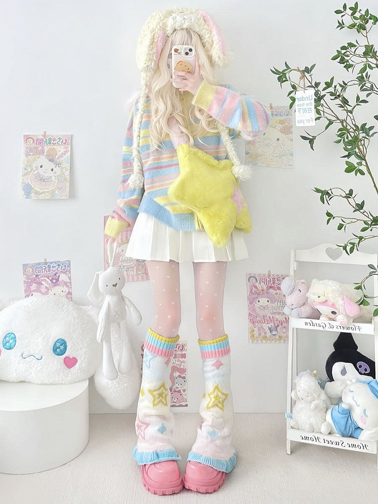 Knit Manga Pastel Warmers Star Y2K Flared Leg