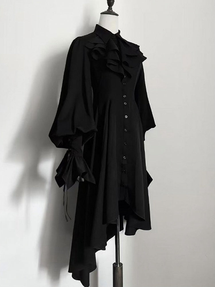 Ouji Cascading Version Long Extended Lolita Shirt Collar Black Jabot Foldover