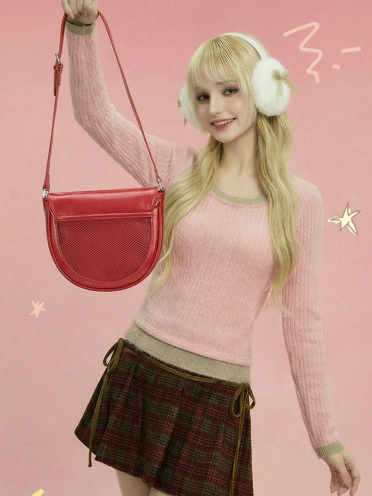 3 Colors PU Ita Shoulder Bag with Transparent Window - Aorda