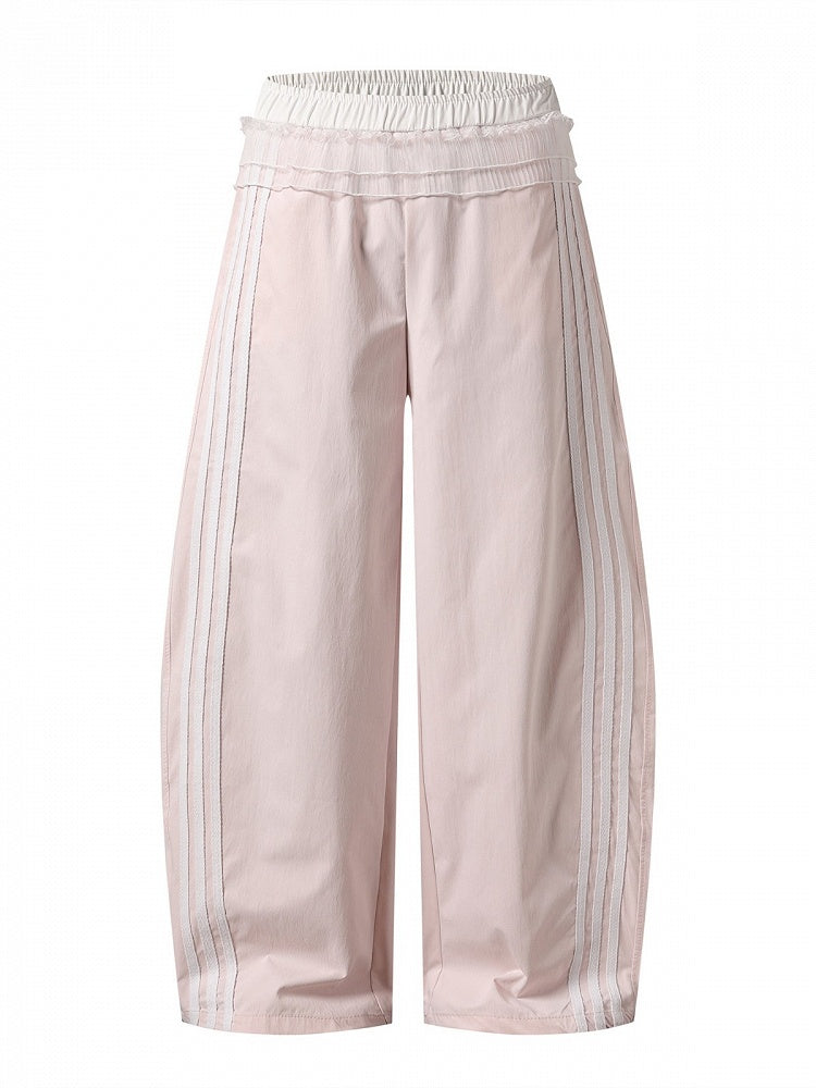 Pink Striped Wide Leg Trousers with Layered Tulle Skirt - Languid Park