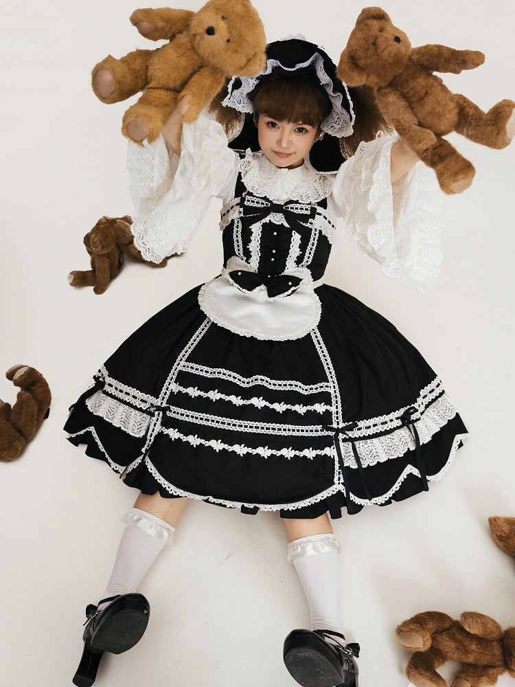 トリムオールドブラックジャンパー裾スクールエッジドレススカラップスカートロリータ