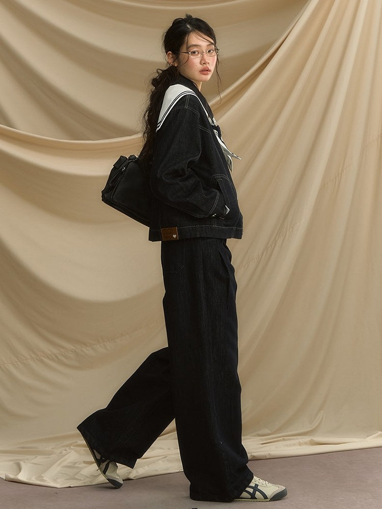 Low Straight-Leg Waist Jeans Navy Blue Vintage